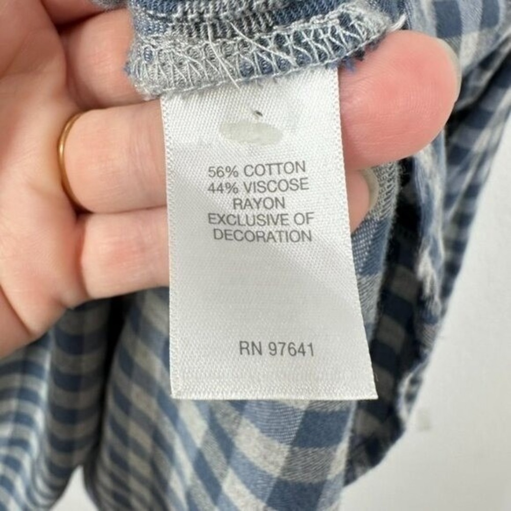 J. Jill Size Large Blue Grey Checkered V Neck Popover Blouse Cozy Casual Fall - Picture 7 of 10
